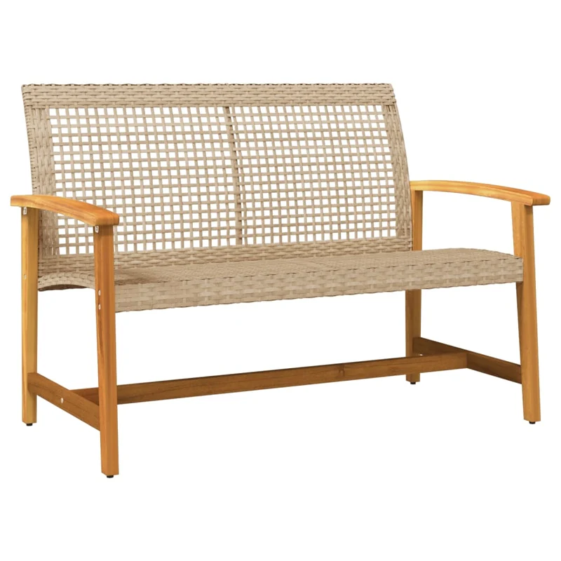 Garden Bench Beige 112 cm Poly Rattan and Acacia Wood