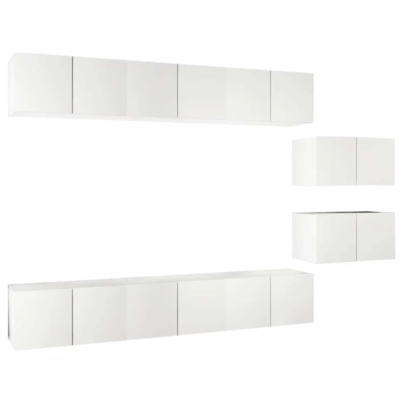 8 Piece Wall-mounted TV Cabinet Set White Engineered Wood