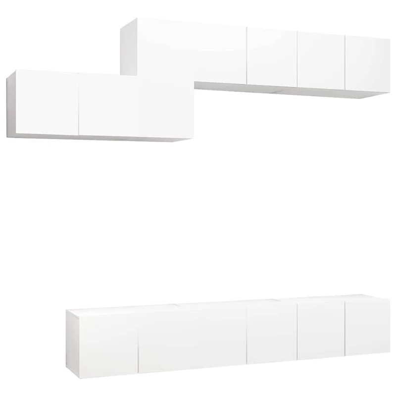 7 Piece TV Cabinet Set White Engineered Wood