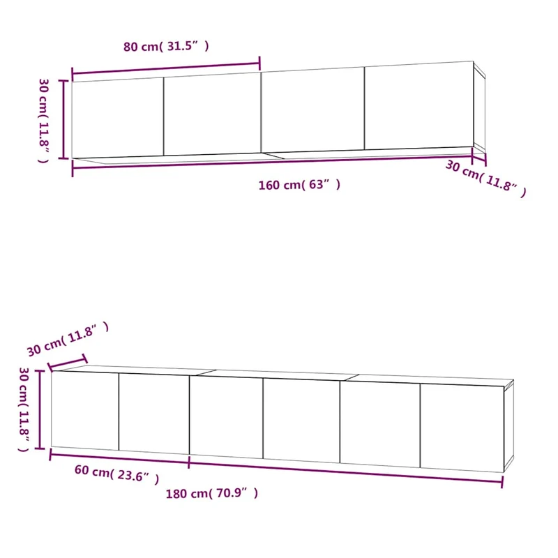 5 Piece TV Cabinet Set White Engineered Wood