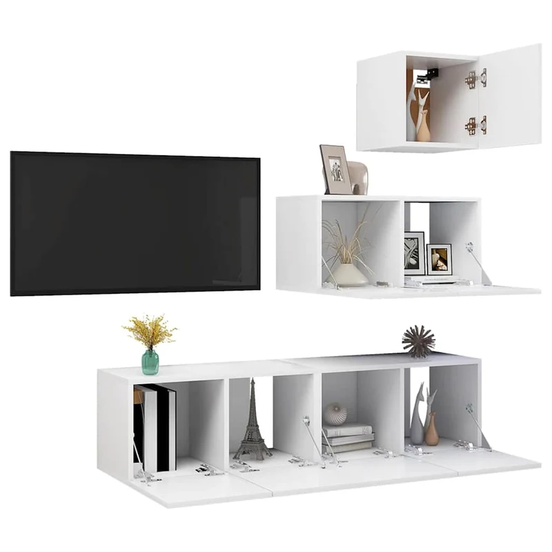 4 Piece TV Cabinet Set White Engineered Wood