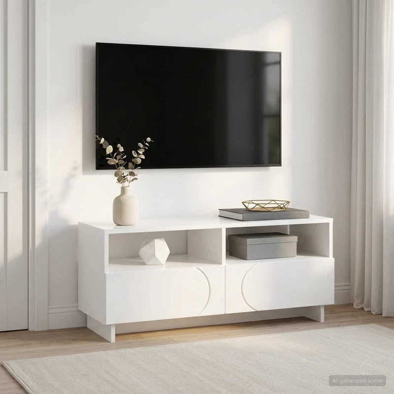 TV Stand 90 x 34.5 x 40 cm High Gloss White Engineered Wood