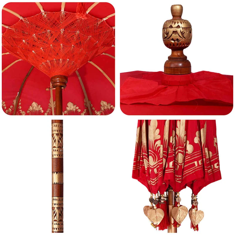 Balinese Parasol Red 215 x 215 x 260 cm Cotton and solid wood