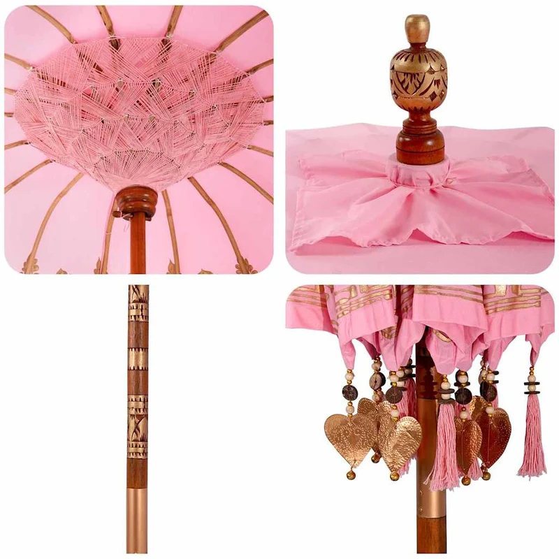 Balinese Parasol with Base Ø 180-190 cm Pink