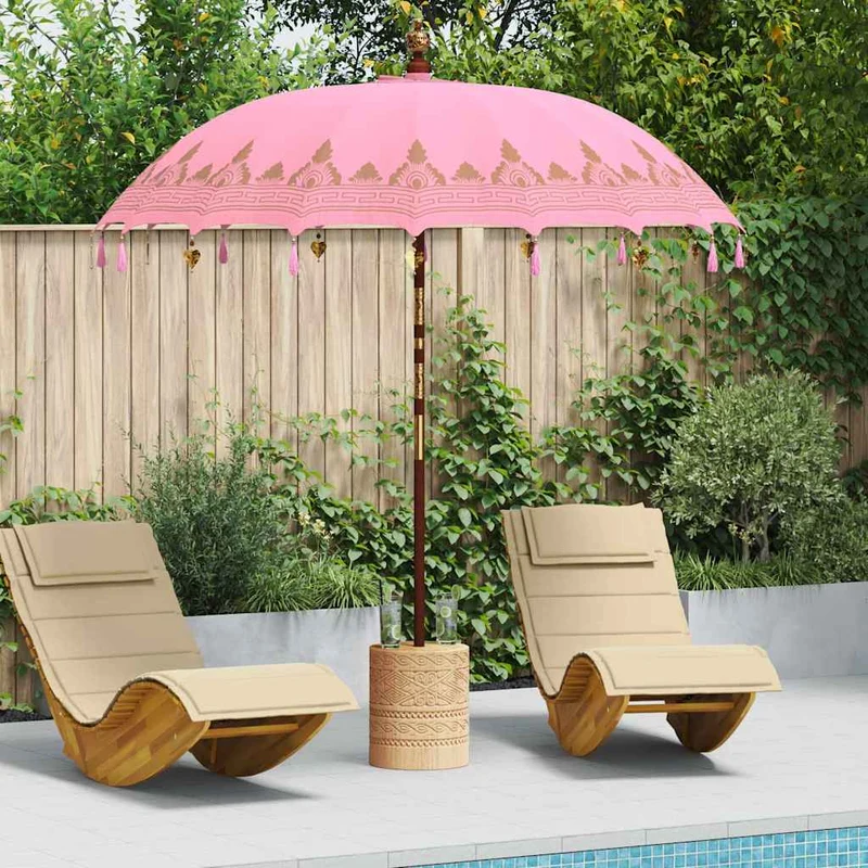 Balinese Parasol with Base Ø 210-220 cm Pink