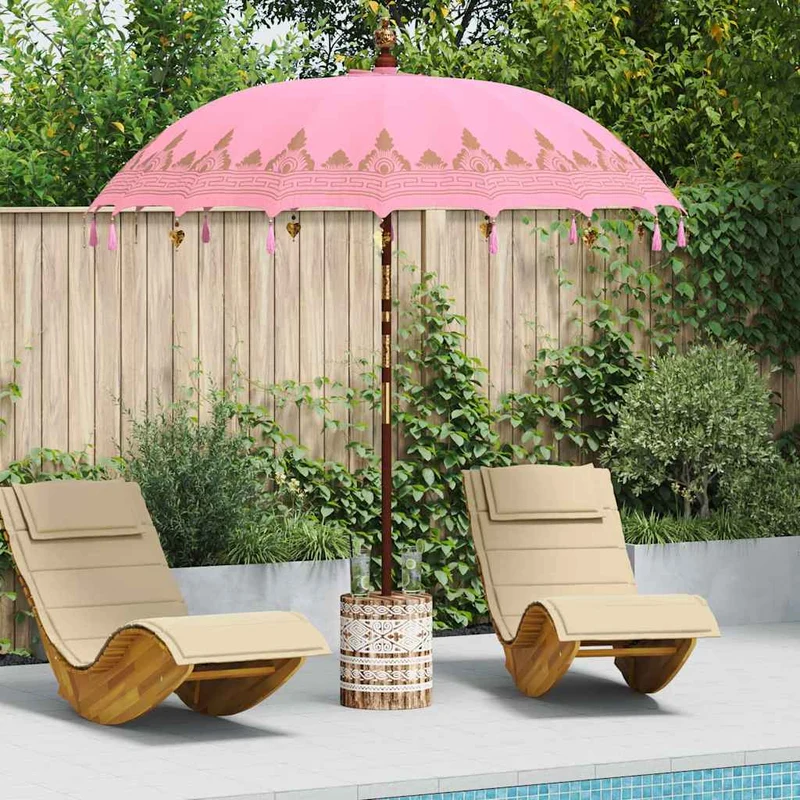Balinese Parasol with Base Ø 210-220 cm Pink