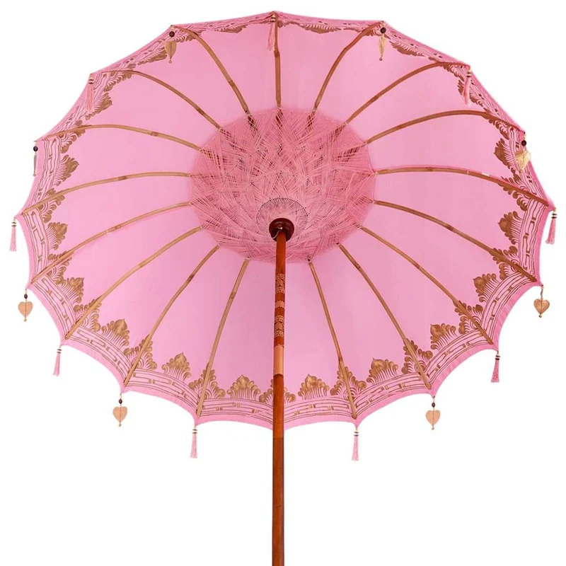 Balinese Parasol with Base Ø 210-220 cm Pink