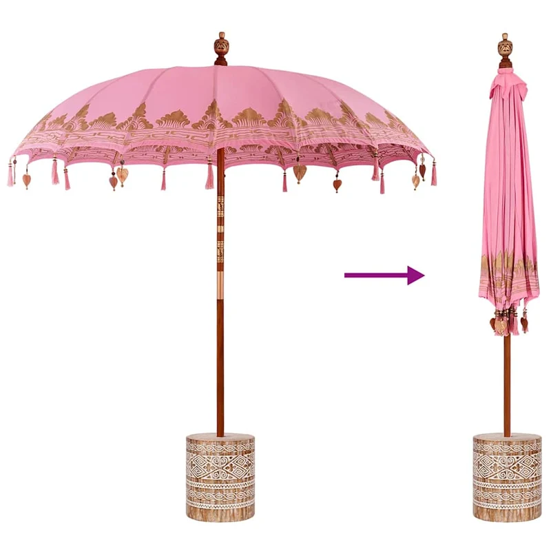 Balinese Parasol with Base Ø 210-220 cm Pink