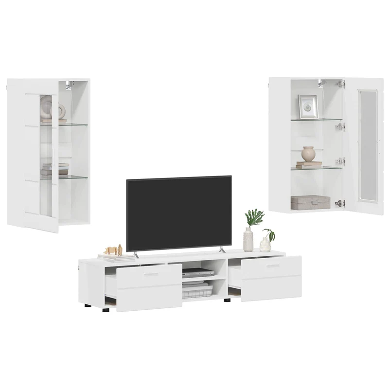 TV Cabinet Set FLORIN 3 pcs White Engineered Wood