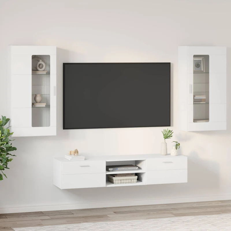 TV Cabinet Set FLORIN 3 pcs White Engineered Wood