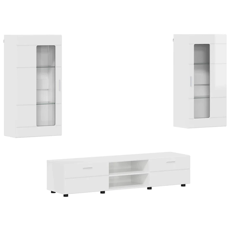 TV Cabinet Set FLORIN 3 pcs High Gloss White Engineered Wood
