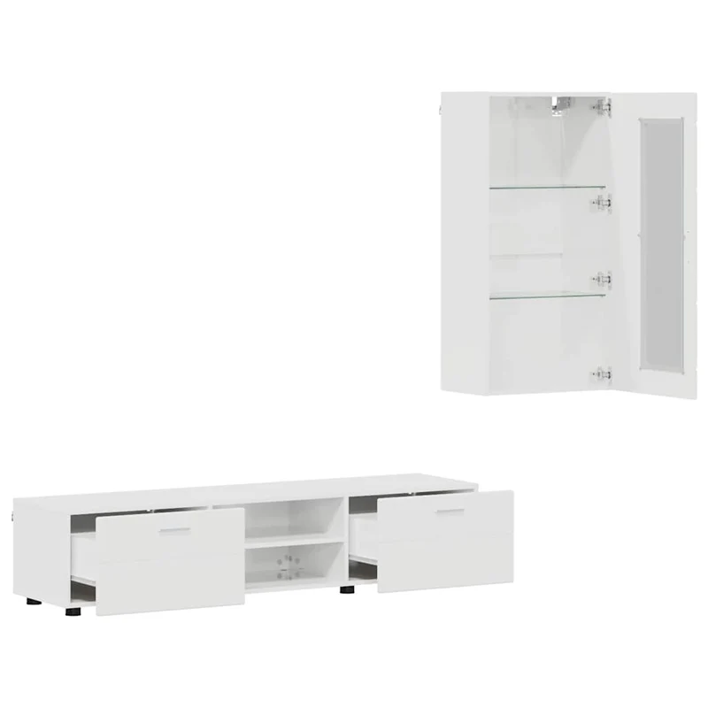 TV Cabinet Set FLORIN 3 pcs High Gloss White Engineered Wood