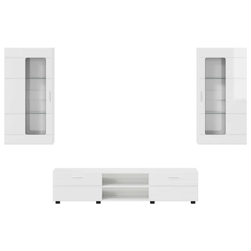 TV Cabinet Set FLORIN 3 pcs High Gloss White Engineered Wood