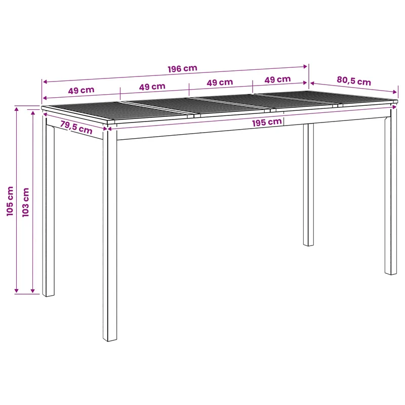 Garden Bar Table Whitewash 196 x 80.5 x 105 cm