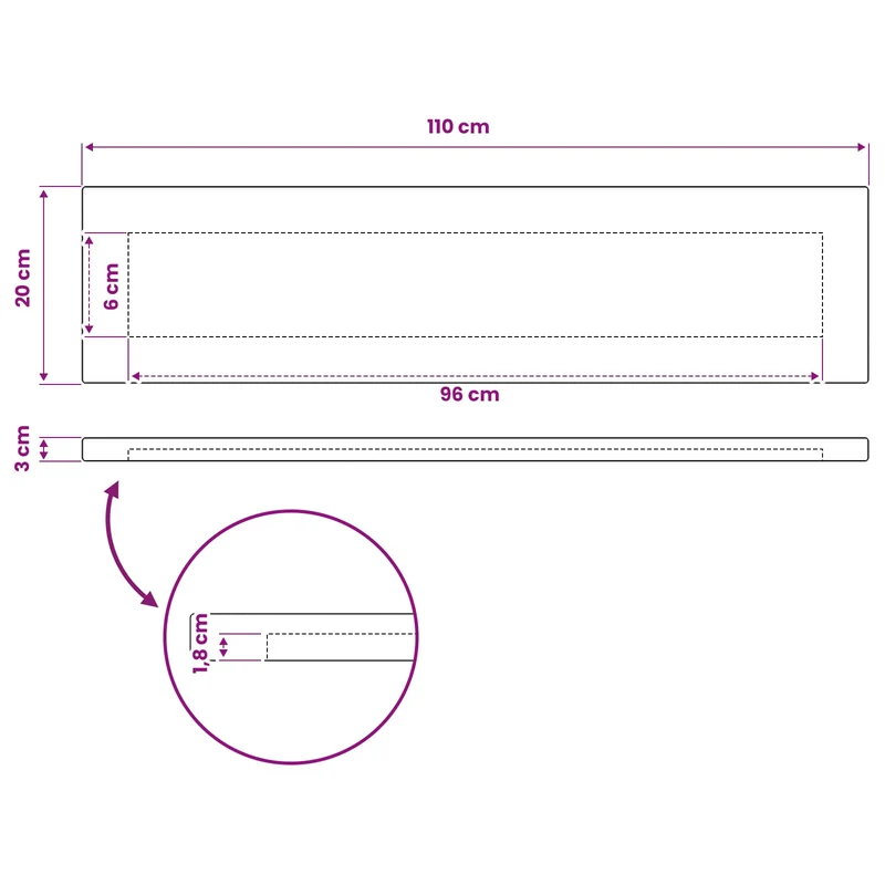Rectangular Table Top 110 x 20 x 3.2 cm Rectangular