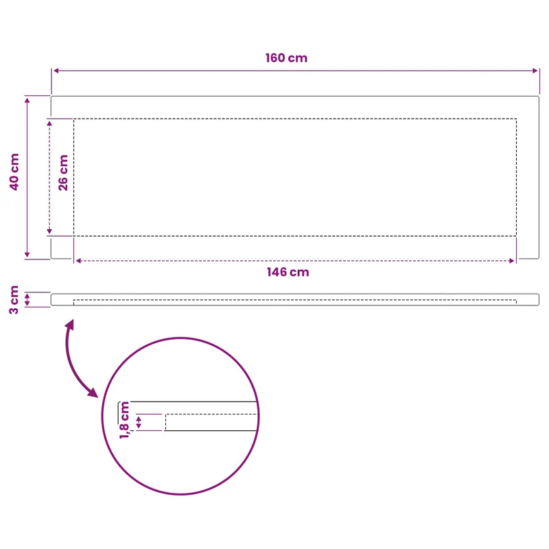 Rectangular Table Top 160 x 40 x 3.2 cm Rectangular