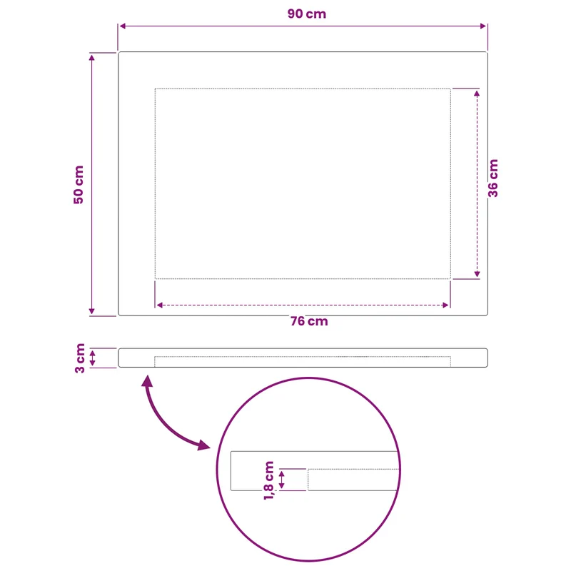 Rectangular Table Top 90 x 50 x 3.2 cm Rectangular