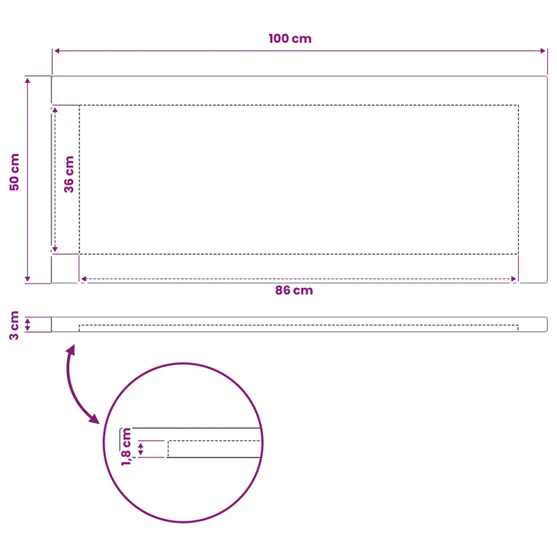 Rectangular Table Top 100 x 50 x 3.2 cm Rectangular