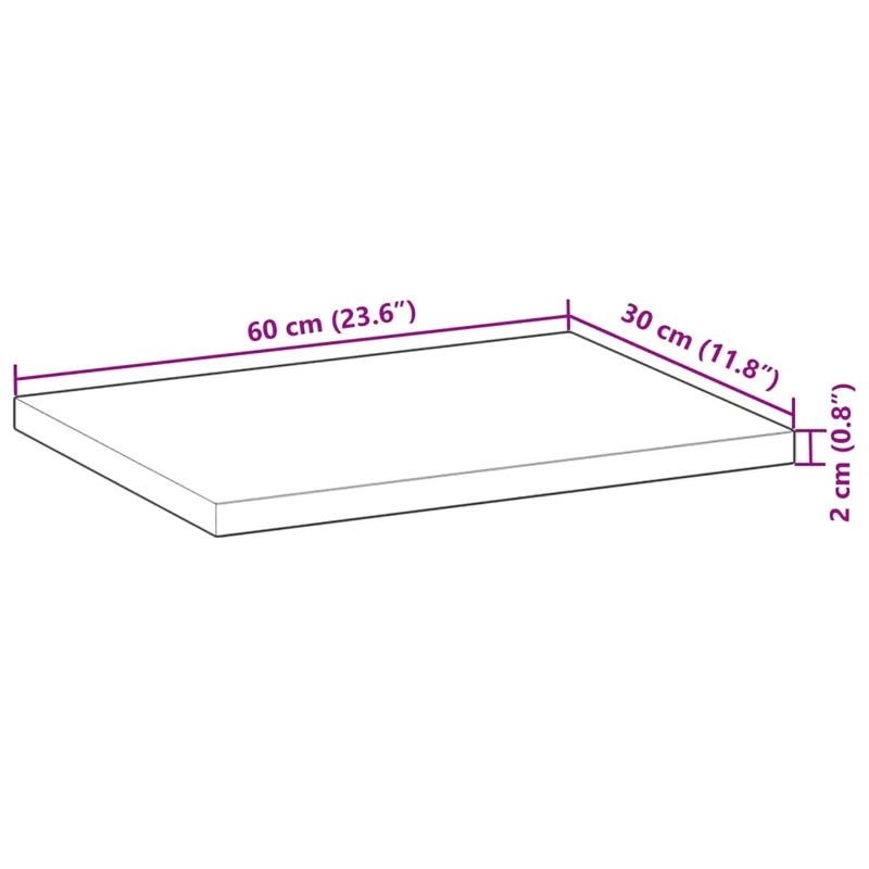 Table Top Rectangular 60x30x2 cm Solid Wood Acacia