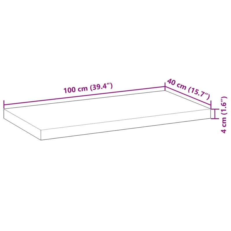 Table Top 100x40x4 cm Rectangular Solid Wood Acacia