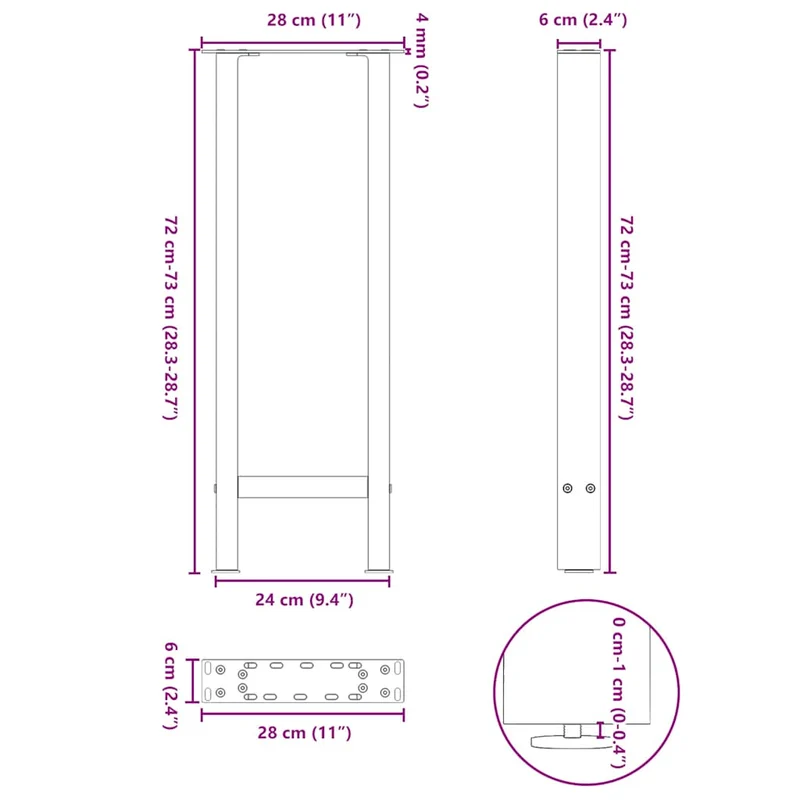Console Table Legs Black 2 pcs 28x(72-73) cm Steel