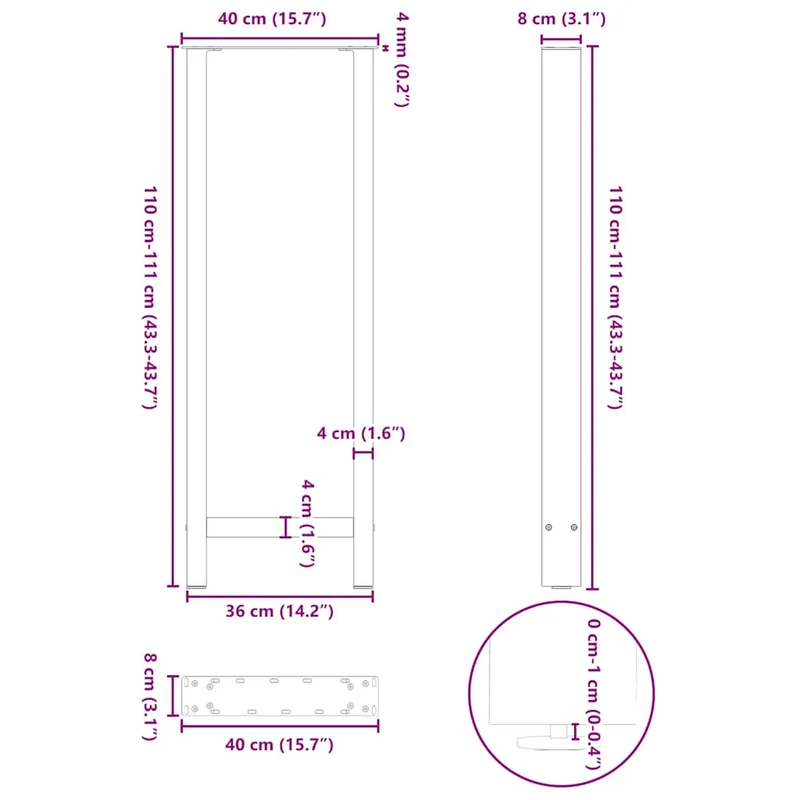 Bar Table Legs Black 2 pcs 40x(110-111) cm Steel