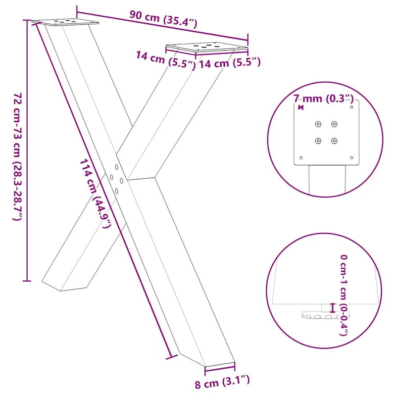 Dining Table Legs X-Shaped 2 pcs Natural Steel 90x(72-73) cm Steel