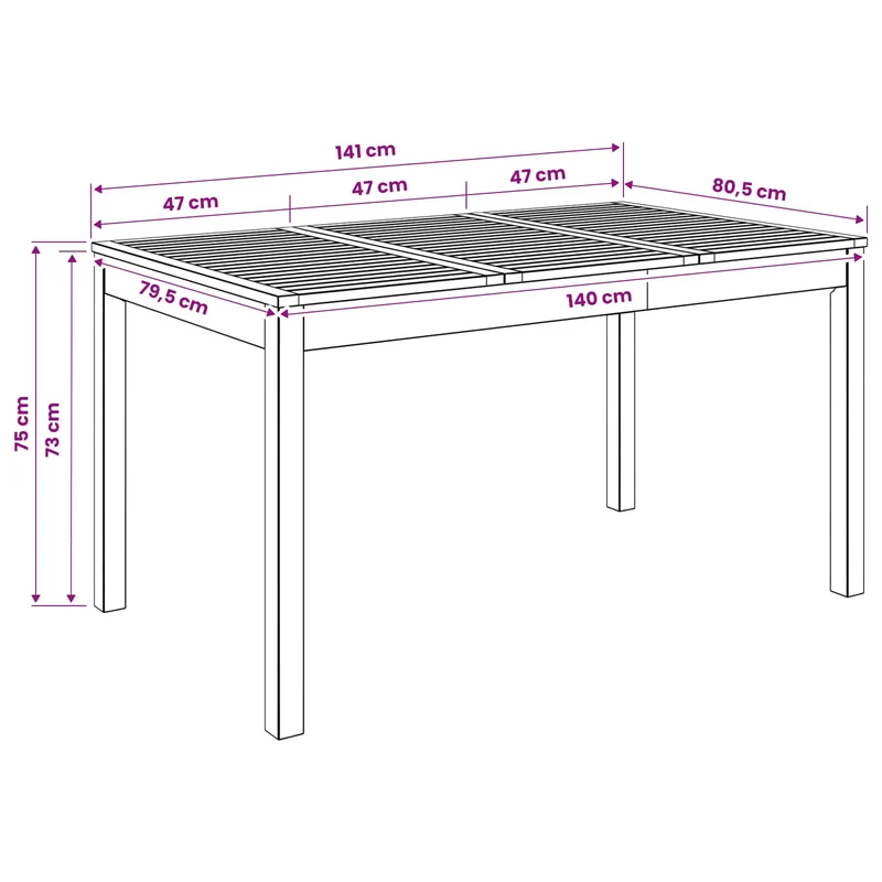 Garden Dinner Table Natural 141 x 80.5 x 75 cm