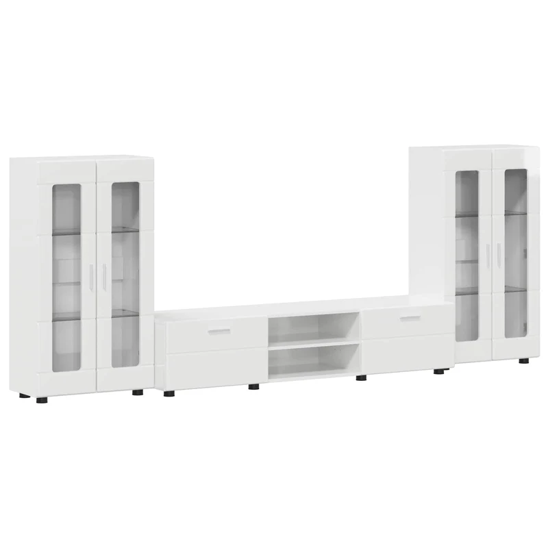 TV Cabinet Set FLORIN 3 pcs High Gloss White Engineered Wood