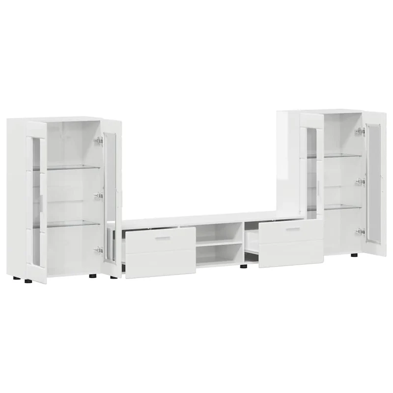 TV Cabinet Set FLORIN 3 pcs High Gloss White Engineered Wood