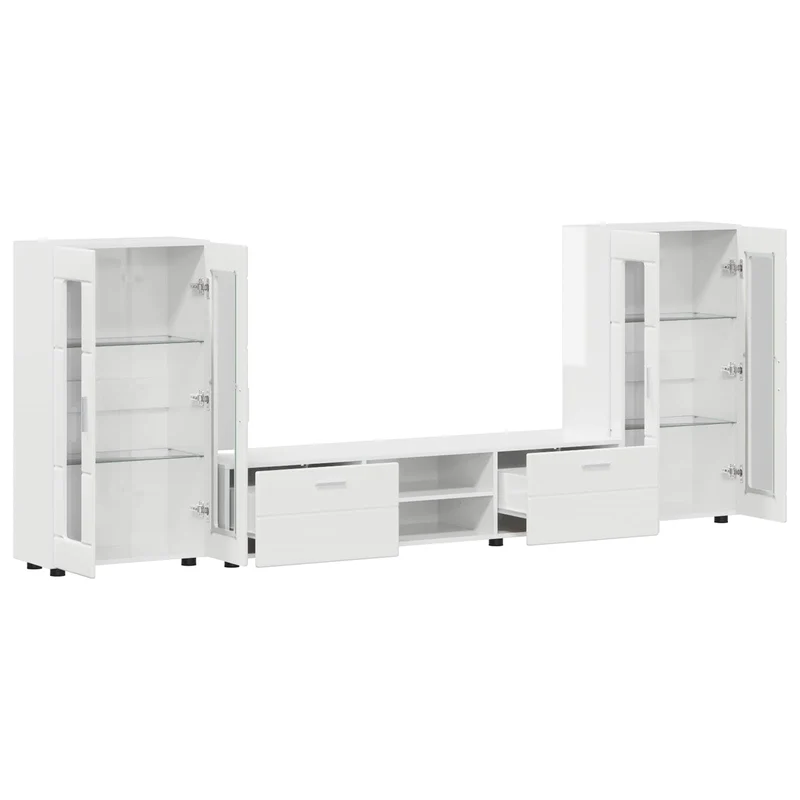 TV Cabinet Set FLORIN 3 pcs High Gloss White Engineered Wood