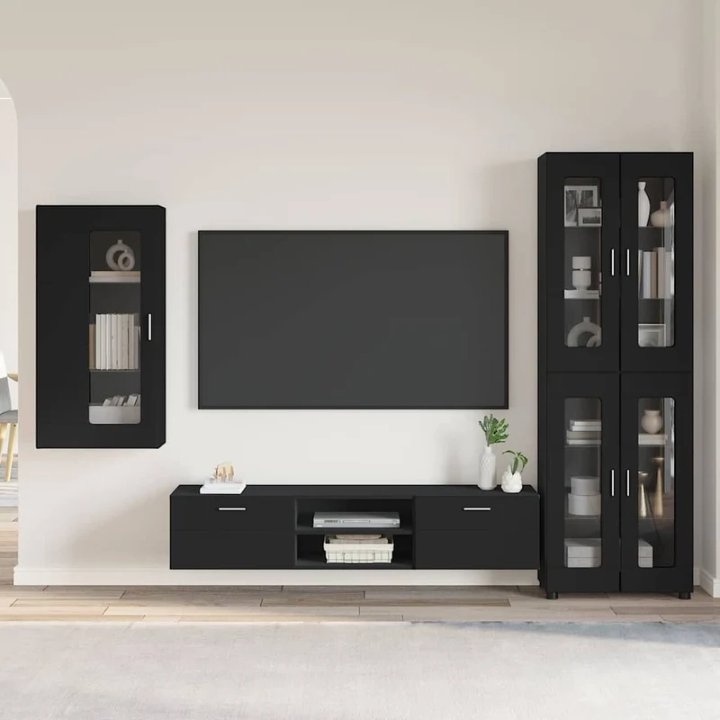 TV Cabinet Set FLORIN 3 pcs Black Engineered Wood