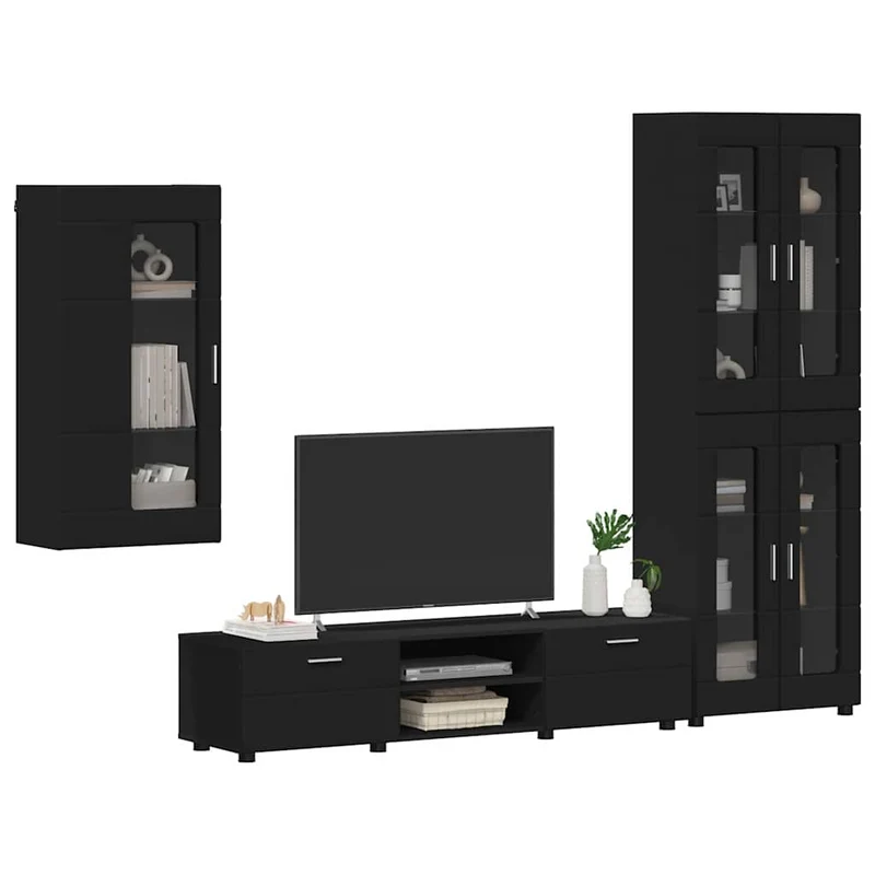 TV Cabinet Set FLORIN 3 pcs Black Engineered Wood