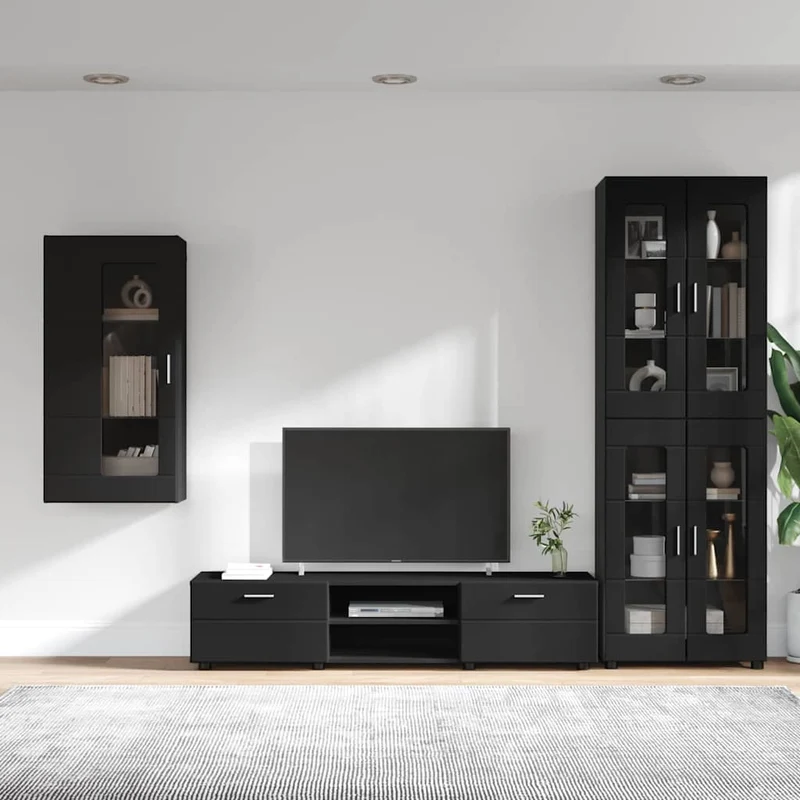 TV Cabinet Set FLORIN 3 pcs Black Engineered Wood