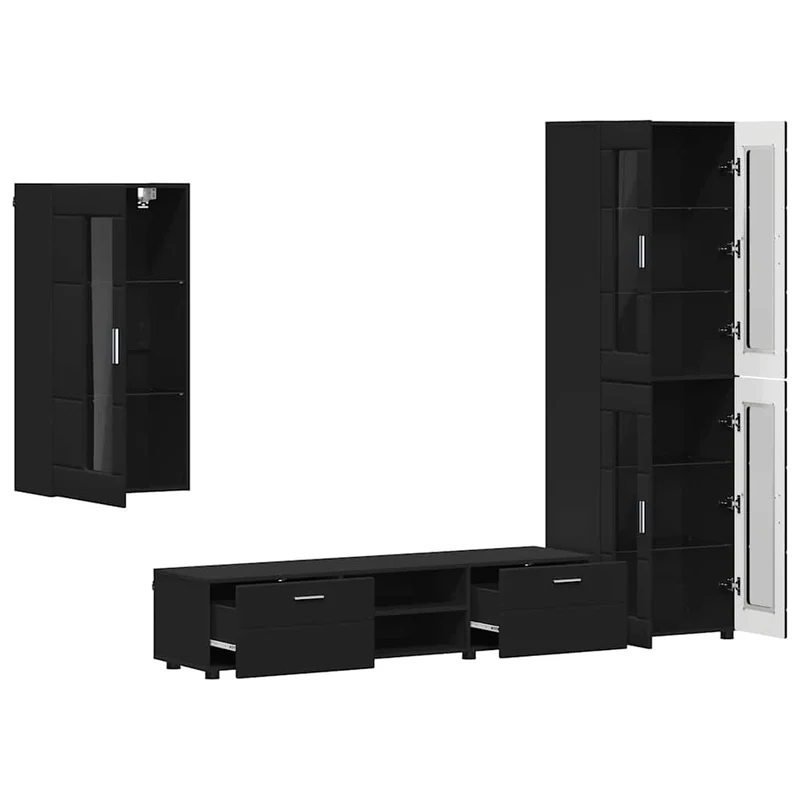 TV Cabinet Set FLORIN 3 pcs Black Engineered Wood