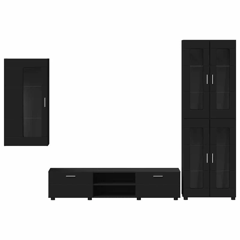 TV Cabinet Set FLORIN 3 pcs Black Engineered Wood