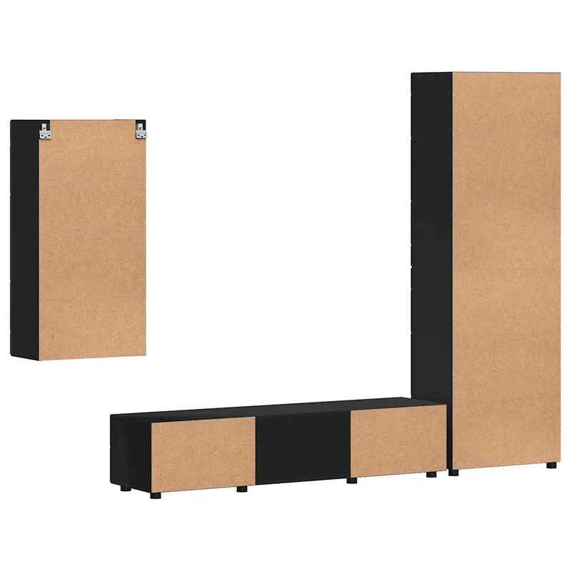 TV Cabinet Set FLORIN 3 pcs Black Engineered Wood