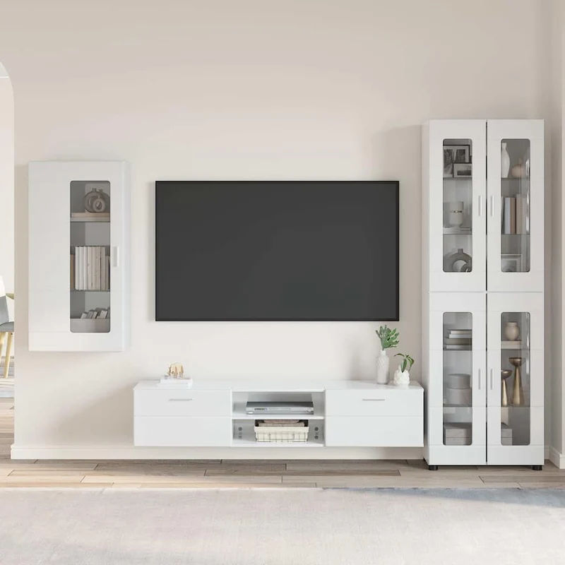 TV Cabinet Set FLORIN 3 pcs High Gloss White Engineered Wood
