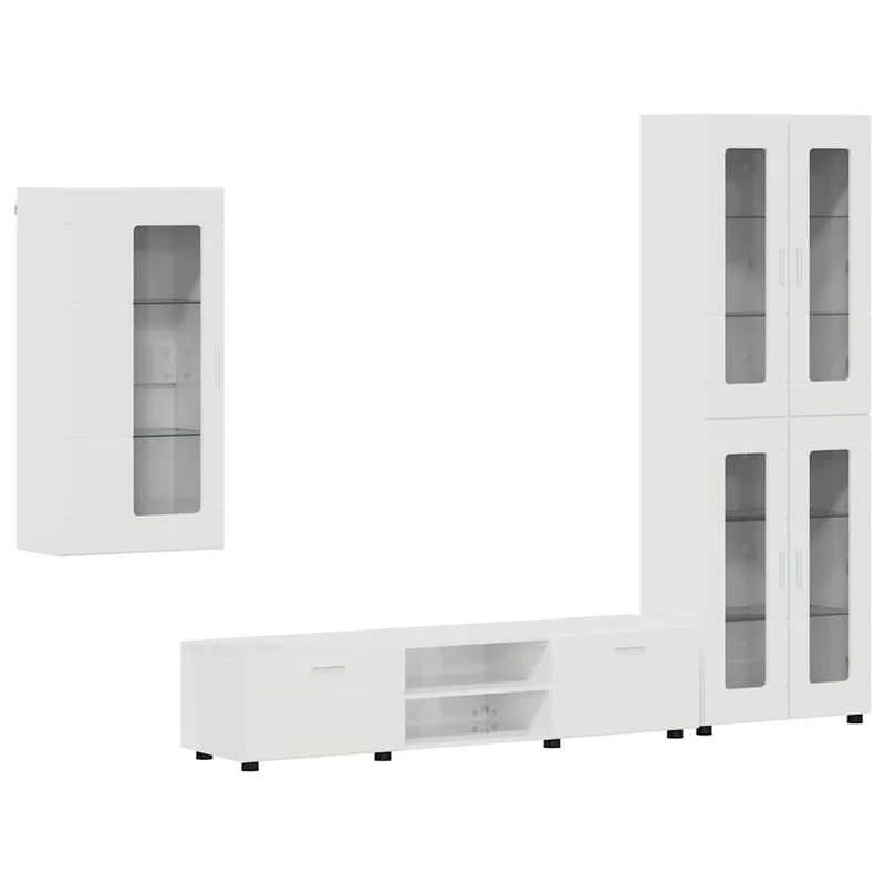 TV Cabinet Set FLORIN 3 pcs High Gloss White Engineered Wood