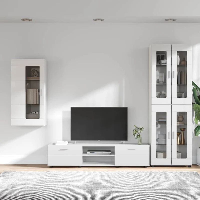 TV Cabinet Set FLORIN 3 pcs High Gloss White Engineered Wood
