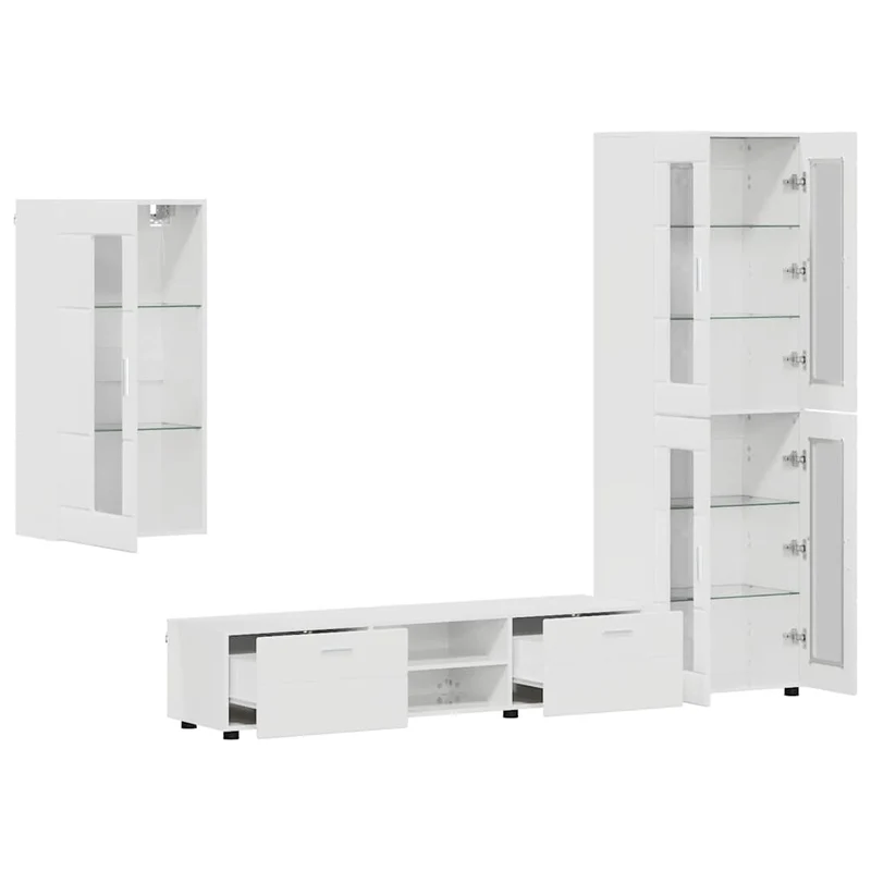 TV Cabinet Set FLORIN 3 pcs High Gloss White Engineered Wood