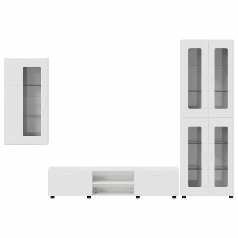 TV Cabinet Set FLORIN 3 pcs High Gloss White Engineered Wood