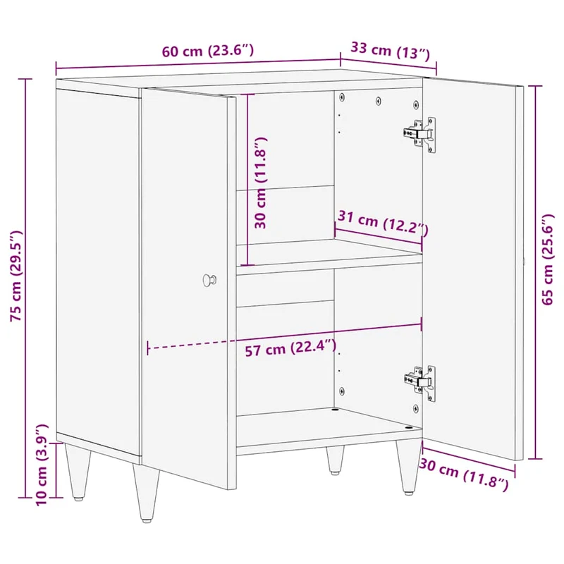 Sideboard Light Grey 60x33,5x75 cm Solid Wood Mango