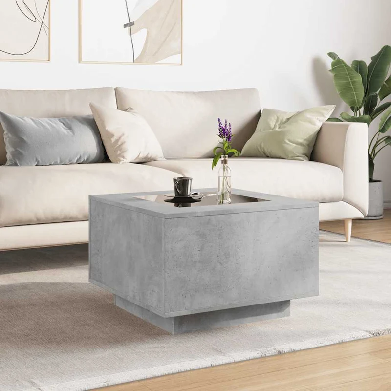 Coffee Table with LED Concrete Grey 60x60x40 cm Engineered Wood