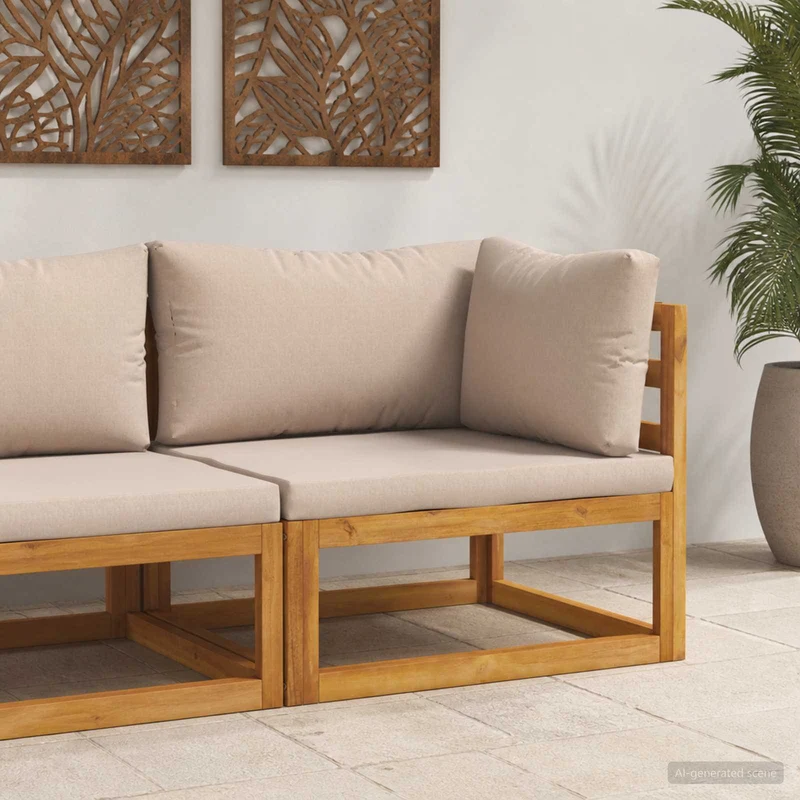 Sectional Corner Sofa with Cushions Solid Acacia Wood Natural