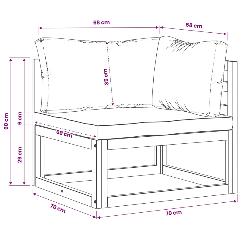 Sectional Corner Sofa with Cushions Solid Acacia Wood Natural