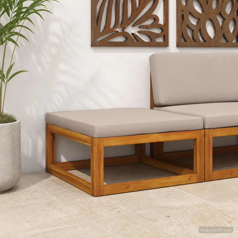 Sectional Footrest with Cushions Solid Acacia Wood Natural