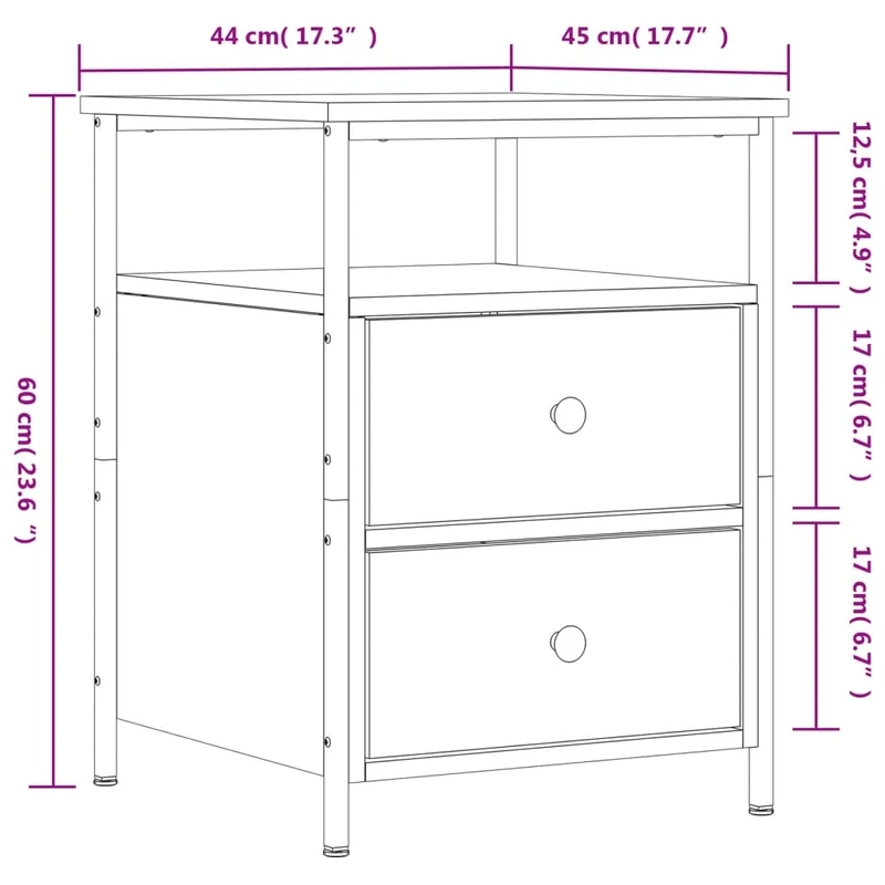 Bedside Cabinet Grey Sonoma 44x45x60 cm Engineered Wood
