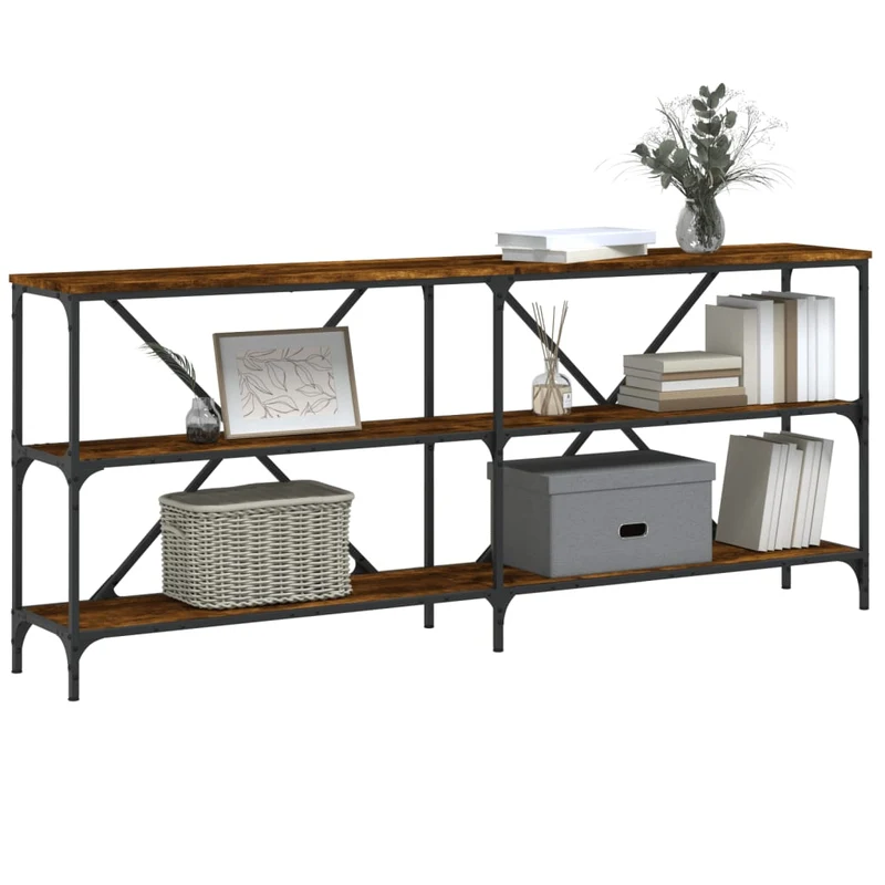 Console Table Smoked Oak 180x30x75 cm Engineered Wood and Iron