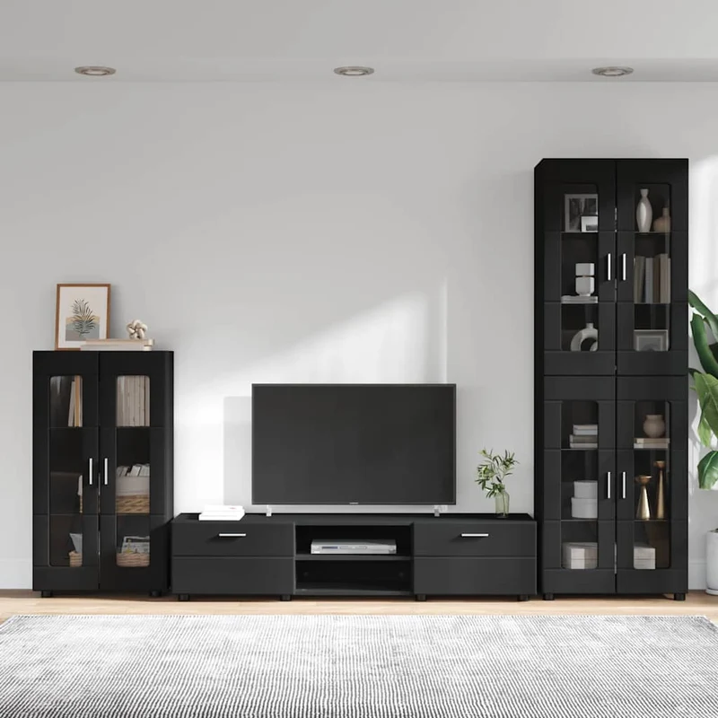 TV Cabinet Set FLORIN 3 pcs Black Engineered Wood